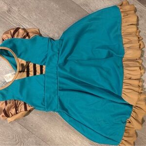 Teal and Tan Ruffle Hem Dress